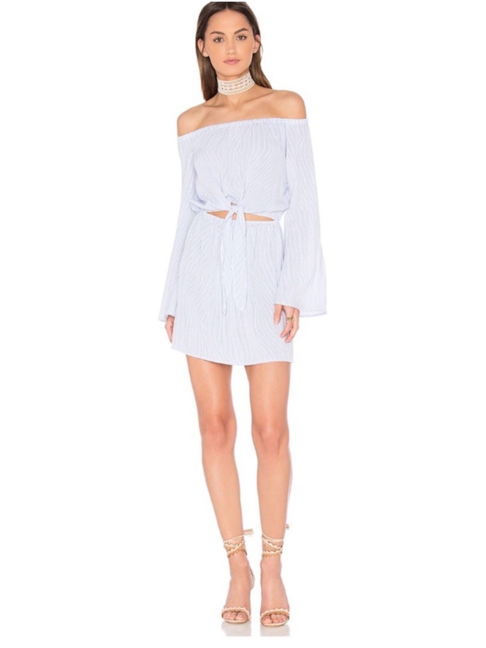 L’Academie Off the Shoulder Striped Dress- Large